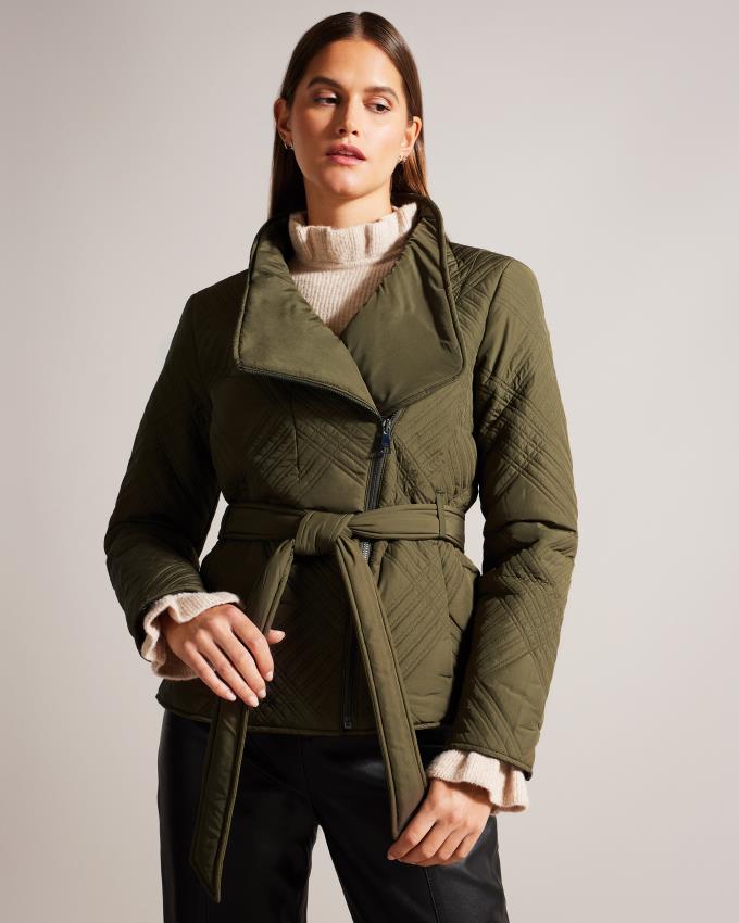 Manteau Ted Baker Mini Quilted Wrap With High Collar Kaki Femme | IPV-32842610